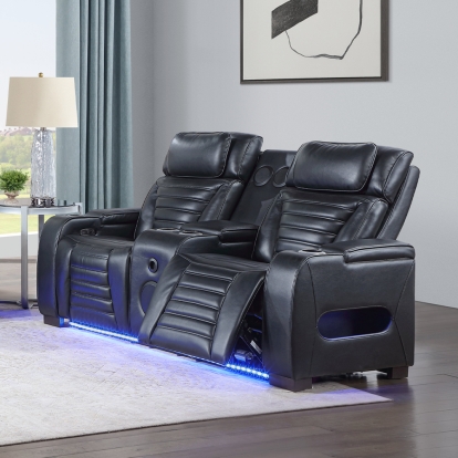 Acme Ephron Power Motion Loveseat with Console, Power Headrests, LED & Speakers Model LV06081