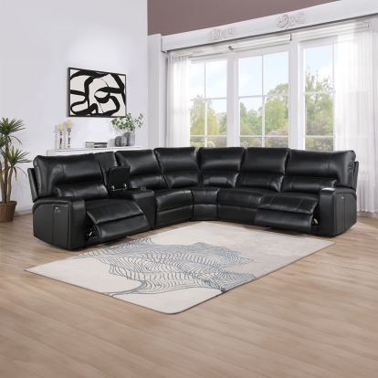 ACME Saul Black Leather Aire Power Motion Sectional Sofa Model LV54150