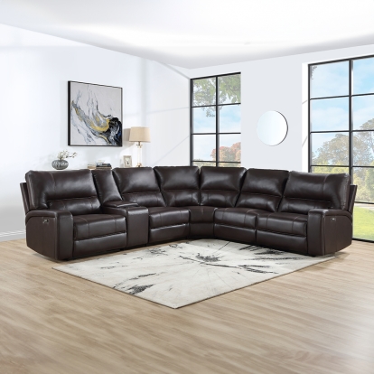 ACME Saul Espresso Leather Aire Power Motion Sectional Sofa Model LV54155