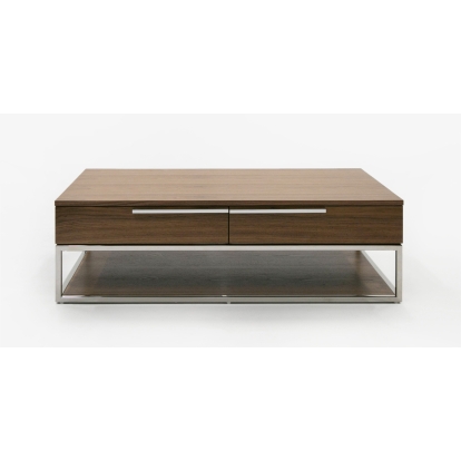 Modrest Heloise Modern Walnut and Stainless Steel Coffee Table Walnut Coffee Table 79832 VGBB-MK1502-CT
