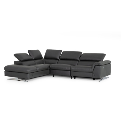 Divani Casa Maine Modern Dark Grey Eco-Leather Left Facing Sectional Sofa with Recliner Grey Sectional Sofa 76420 VGKNE9104-DK-GRY
