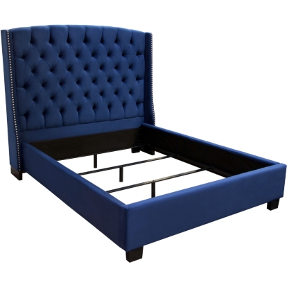 Diamond Sofa MAJESTICEKBEDNB Majestic Eastern King Tufted Bed Royal Navy Velvet Nail Head Wing Accents