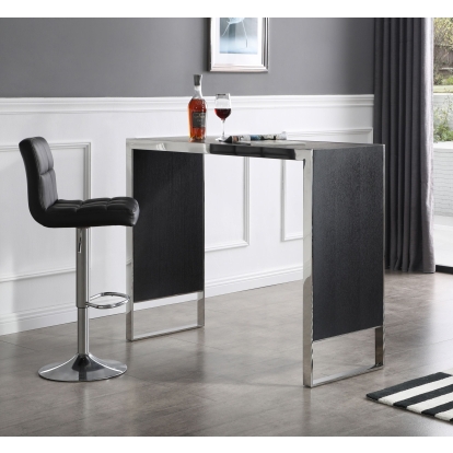 Modrest Manston Modern Black Oak & Stainless Steel Bar Table Black Bar Table 77357 VGVCBT1935-BLK