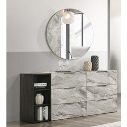 Nova Domus Maranello Modern Grey Faux Marble Mirror Grey Mirror 78674 VGMAMQT-S25-BR-121-GRY-MIR