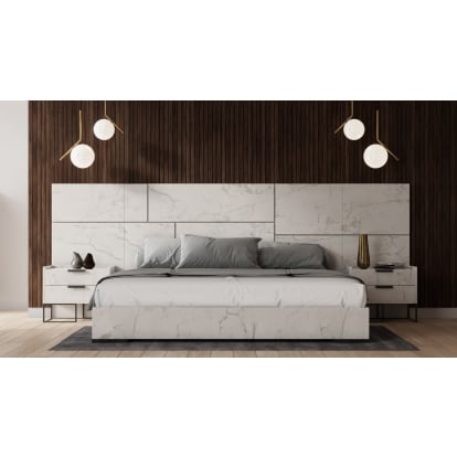 LA Furniture Eastern King Marbella Italian Modern White Marble Bed with 2 Nightstands VGACMARBELLA-BED-EK Contemporary Style by Vig Furnitrue Number 77942 Catch Home Goods