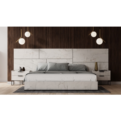 Nova Domus Marbella Italian Modern White Marble Bed with 2 Nightstands White Bed 77941|77942|79292 VGACMARBELLA-BED