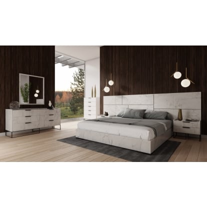 LA Furniture Eastern King Marbella Italian Modern White Marble Bed with 2 Nightstands VGACMARBELLA-BED-EK Contemporary Style by Vig Furnitrue Number 77942 Catch Home Goods