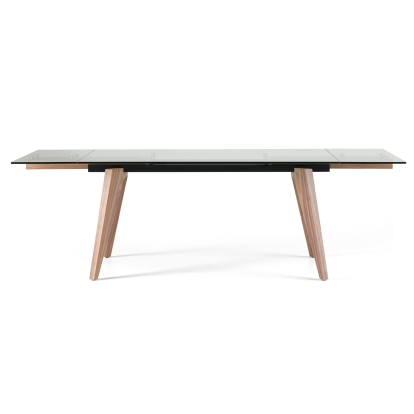Modrest Marcus Modern Glass + Walnut Extendable Dining Table Walnut Dining Table 82333 VGEW-D2060BH