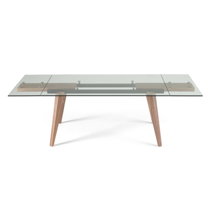 Modrest Marcus Modern Glass + Walnut Extendable Dining Table Walnut Dining Table 82333 VGEW-D2060BH