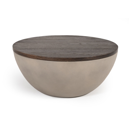 Modrest Marie Modern Concrete & Brown Oak Round Coffee Table Grey Coffee Table 75951 VGLBRYAN-CF70-02