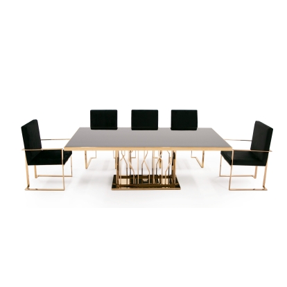 Modrest Marston Modern Black Glass & Rosegold Dining Table Black Dining Table 74902 VGVCT8919-G