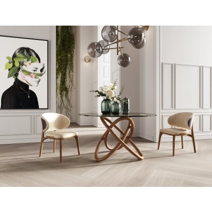 LA Furniture Mason Modern Round Glass & Walnut Dining Table VGCSDT-16138 Contemporary Style by Vig Furnitrue Number 74197 Catch Home Goods