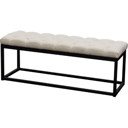 Diamond Sofa MATEOBESSD Mateo Black Powder Coat Metal Tufted Desert Sand Linen Bench (Small)