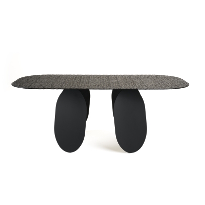 Modrest Maxine Modern Hammered Grey Glass Rectangular Dining Table Black Dining Table 81888 VGYF-DT9002