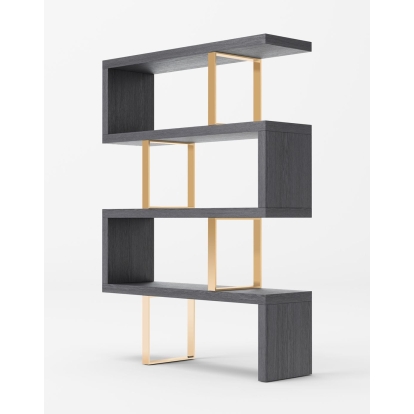 Modrest Maze Elm Grey & Gold Bookcase Grey Shelf Unit 79026 VGBBMT1303-GLD-BOOK
