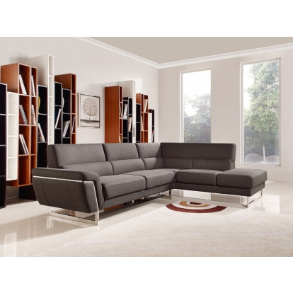 Divani Casa Navarro Modern Brown Fabric Sectional Sofa with Right Facing Chaise Brown Sectional Sofa 74511 VGMB-1612-RAF