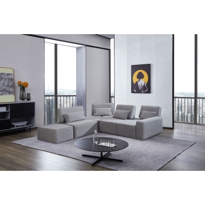 Divani Casa Chapel Modern Light Grey Fabric Sectional Sofa + Ottoman Grey Sectional Sofa 75764 VGMB-1686-GRY