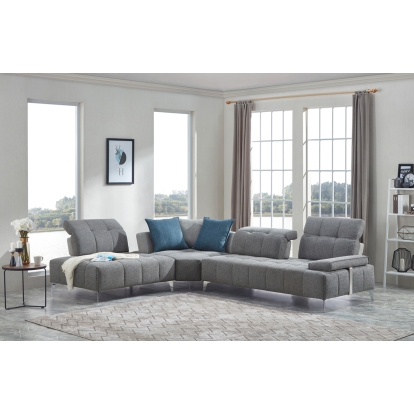 Divani Casa Nash Modern Grey Fabric Sectional Sofa Adjustable Backrest Grey Sectional Sofa 74742 VGMB-1808-GRY
