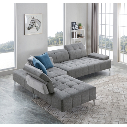 Divani Casa Nash Modern Grey Fabric Sectional Sofa Adjustable Backrest Grey Sectional Sofa 74742 VGMB-1808-GRY