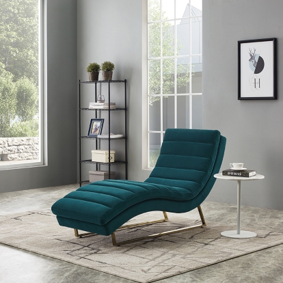 Divani Casa Auburn Modern Green Velvet Lounge Chaise Green Chaise 76074 VGMB-1820-GRN