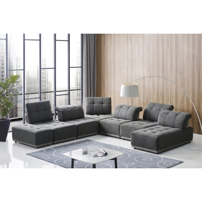 Divani Casa Ekron Modern Grey Fabric Modular Sectional Sofa Dark Grey Sectional Sofa 76075 VGMB-1881-GRY