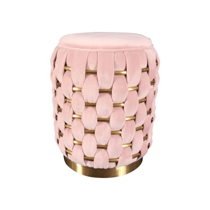 Divani Casa Meeker Pink Velvet + Gold Woven Ottoman Pink Ottoman 78512 VGMFOB-3989-PNK-OTT