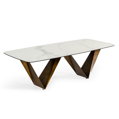 Modrest Melanie Modern White Ceramic & Brushed Brown Dining Table White Dining Table 77267 VGVCT1886-WHT-DT