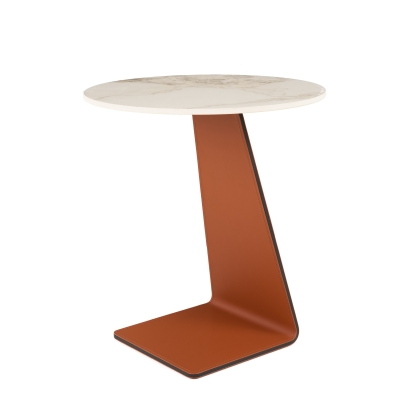 Modrest Merkel Modern Ceramic + Leather End Table Cognac End Table 81890 VGYF-CT-282