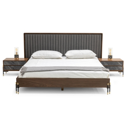 Nova Domus Metcalf Mid-Century Walnut & Grey Bed Brown Bed 78690|78675|80278 VGMABR-120-WAL-BED
