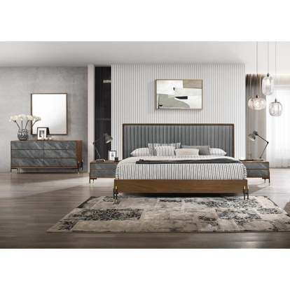 LA Furniture Metcalf Queen Mid-Century Walnut & Grey Bedroom Set VGMABR-120-WAL-BED-SET-Q Contemporary Style by Vig Furnitrue Number 78999 Catch Home Goods