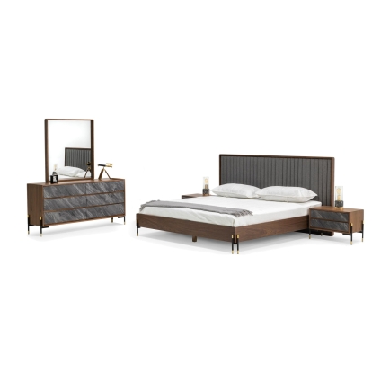 Nova Domus Metcalf Mid-Century Walnut & Grey Bedroom Set Brown Bedroom Set 78999|79000|80280 VGMABR-120-WAL-BED-SET