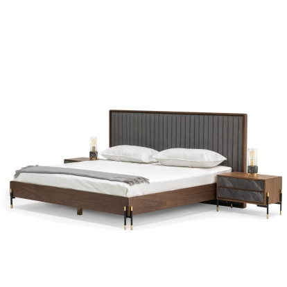 Nova Domus Metcalf Mid-Century Walnut & Grey Bed with Two Nightstands Brown Bed 79021|79022|80279 VGMABR-120-BRN-BED