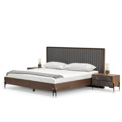 LA Furniture Metcalf Mid-Century Walnut & Grey Bed with Two Nightstands VGMABR-120-BRN-BED Contemporary Style by Vig Furnitrue Number 79021|79022|80279 Catch Home Goods