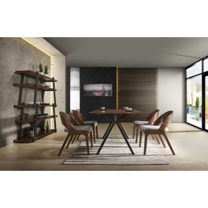 Modrest Runyon Modern Walnut & Grey Fabric Dining Chair (Set of 2) Walnut Dining Chair 75428Z VGMAMI-836-GRY