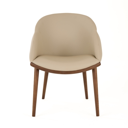 Modrest Michael Mid-Century Modern Beige Vegan Leather + Walnut Dining Chair Beige Dining Chair 81586 VGCS-CH-23010-BGE
