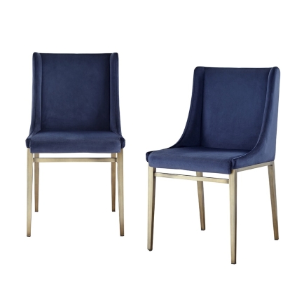 Modrest Mimi Contemporary Blue Velvet & Antique Brass Dining Chair (Set of 2) Blue Dining Chair 77763Z VGGAGA-6544CH-BLU-DC