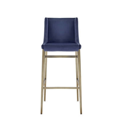 Modrest Mimi Contemporary Blue Velvet & Antique Brass Bar Stool (Set of 2) Blue Bar Stool 77764Z VGGAGA-6544CH-BLU-BS