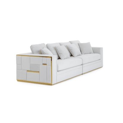 Divani Casa Mobray Glam Light Grey Velvet + Gold Sofa Light Grey Sofa 81218 VGUIMY524-GRY