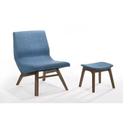 Modrest Whitney Modern Blue & Walnut Accent Chair & Ottoman Blue Accent Chair 77864 VGMAMI558MI645-BLU