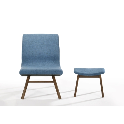 Modrest Whitney Modern Blue & Walnut Accent Chair & Ottoman Blue Accent Chair 77864 VGMAMI558MI645-BLU