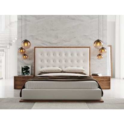 LA Furniture Amberlie Queen White Vegan Leather & Walnut Bed VGMABR-96-WAL-BED-Q Contemporary Style by Vig Furnitrue Number 78845 Catch Home Goods