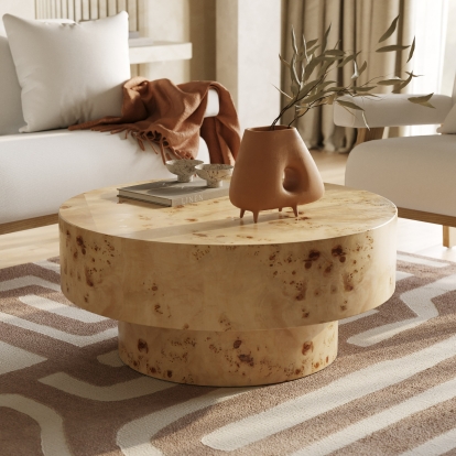 Modrest August Modern Burl Round Coffee Table  Coffee Table 82751 VGMY-5377-R