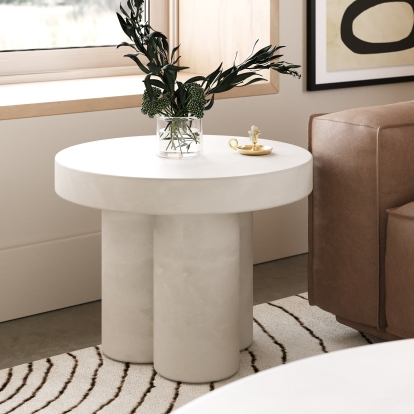 LA Furniture Bruni Modern White Concrete End Table VGGR-623860-WHT Contemporary Style by Vig Furnitrue Number 81845 Catch Home Goods
