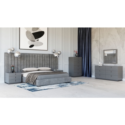 Modrest Buckley Grey & Black Stainless Steel Bedroom Set Grey Bedroom Set 78267|78268|78269 VGVC2003-SET