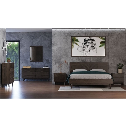 Modrest Daisy Mid-Century Dark Acacia Bedroom Set Brown Bedroom Set 78390|78391 VGWDKYOTO-SET