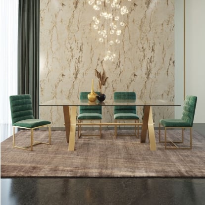 LA Furniture Dandy Modern Golden & 15mm Glass Dining Table VGGMDT-1305-DT-15MM Contemporary Style by Vig Furnitrue Number 81457 Catch Home Goods