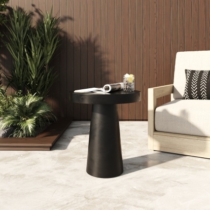 Modrest Desoto Modern Black Concrete Round End Table Black End Table 81838 VGGR-DESTOTO-BLK