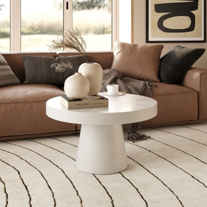 Modrest Desoto Modern White Concrete Round Coffee Table White Coffee Table 81837 VGGR-696070-WHT