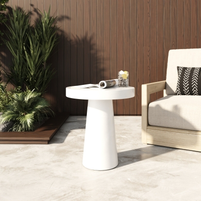 Modrest Desoto Modern White Concrete Round End Table White End Table 81839 VGGR-DESTOTO-WHT