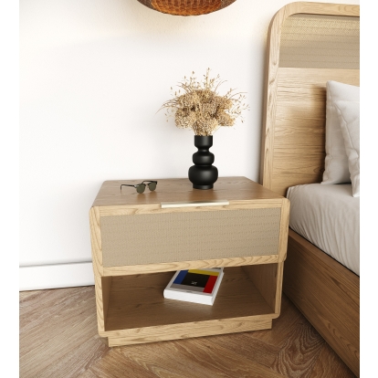 Modrest Gavin Modern Natural Ash + Rattan Nightstand Oak Nightstand 82686 VGVC-N2411-NAT